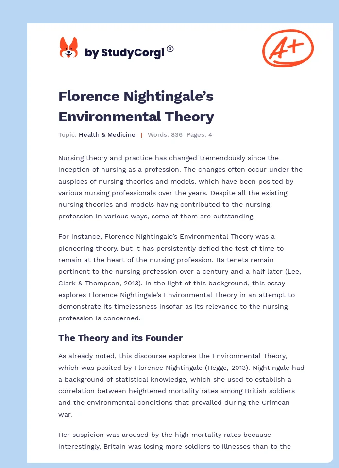 Florence Nightingale’s Environmental Theory. Page 1