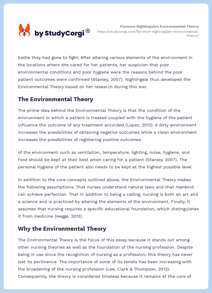 Florence Nightingale’s Environmental Theory. Page 2