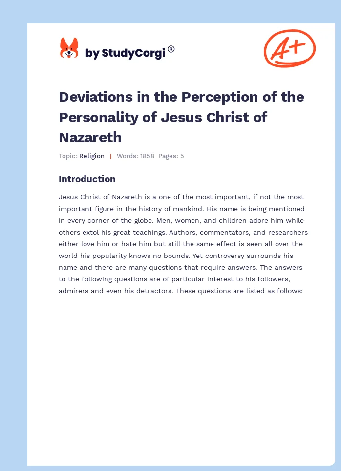 Deviations in the Perception of the Personality of Jesus Christ of Nazareth. Page 1