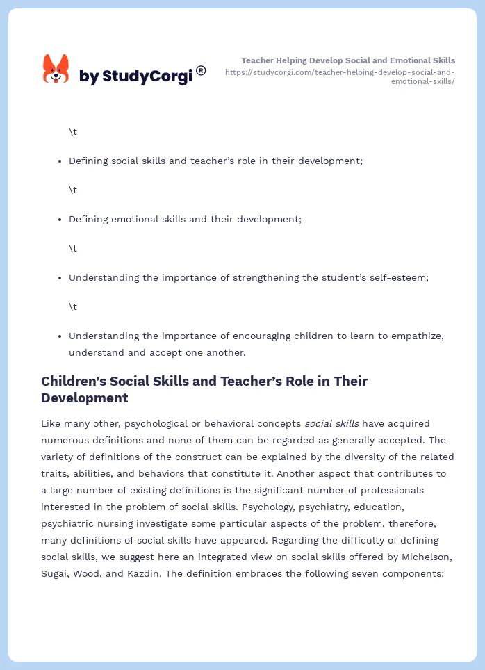 Teacher Helping Develop Social and Emotional Skills. Page 2