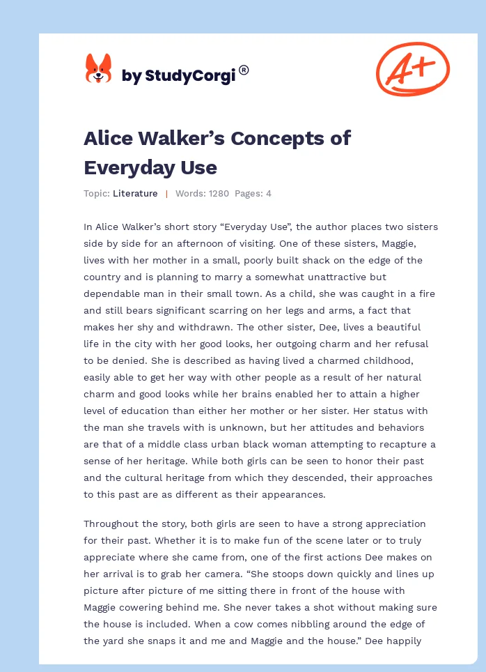 Alice Walker’s Concepts of Everyday Use. Page 1