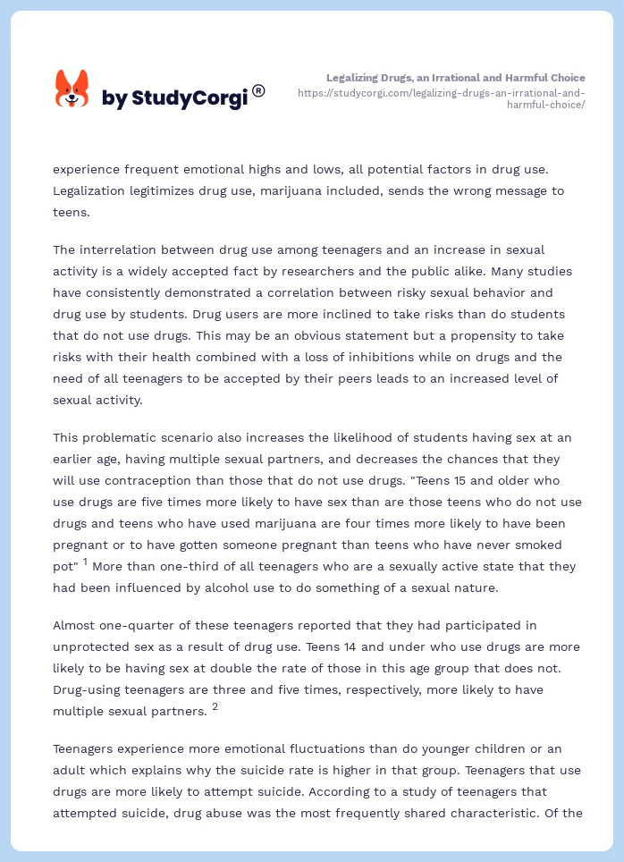 Legalizing Drugs, an Irrational and Harmful Choice. Page 2