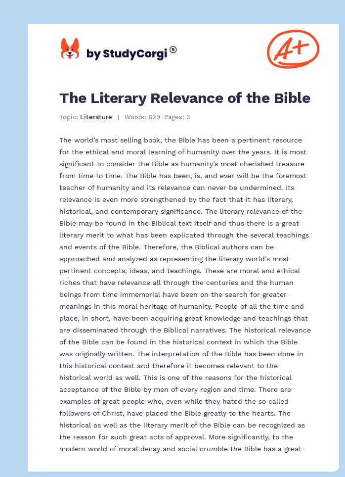 The Literary Relevance of the Bible. Page 1