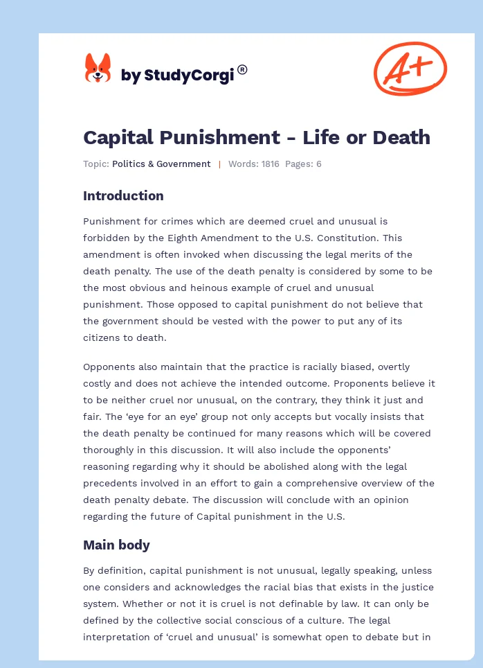 Capital Punishment - Life or Death. Page 1