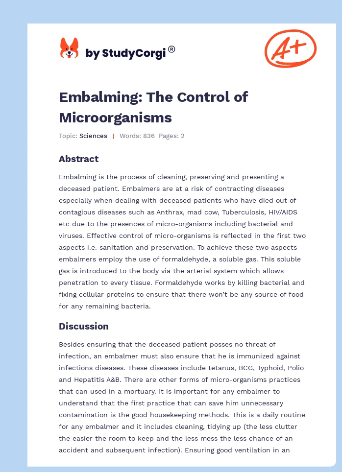 Embalming: The Control of Microorganisms. Page 1