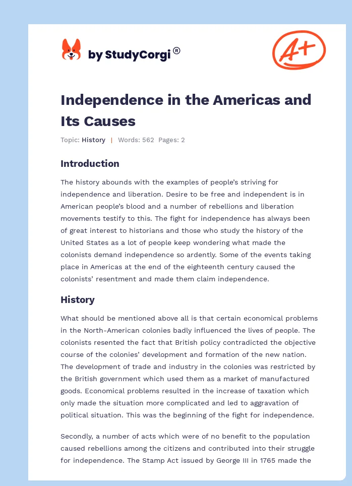 Independence in the Americas and Its Causes. Page 1