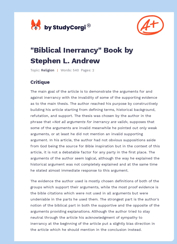 "Biblical Inerrancy" Book by Stephen L. Andrew. Page 1