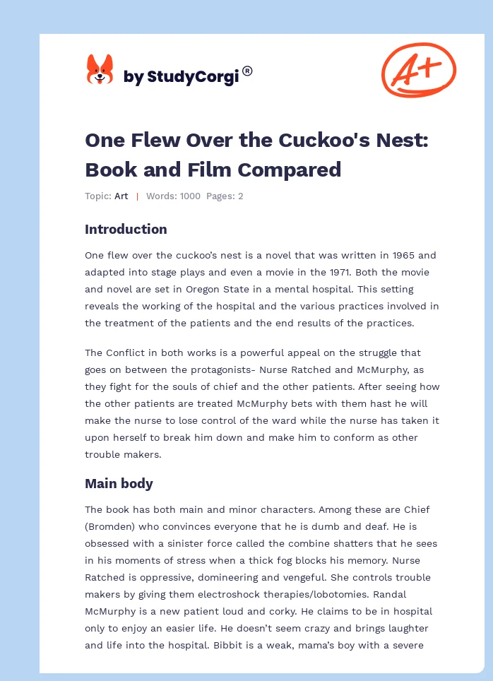 One Flew Over the Cuckoo's Nest: Book and Film Compared. Page 1