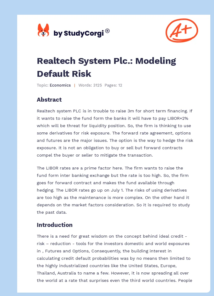 Realtech System Plc.: Modeling Default Risk. Page 1