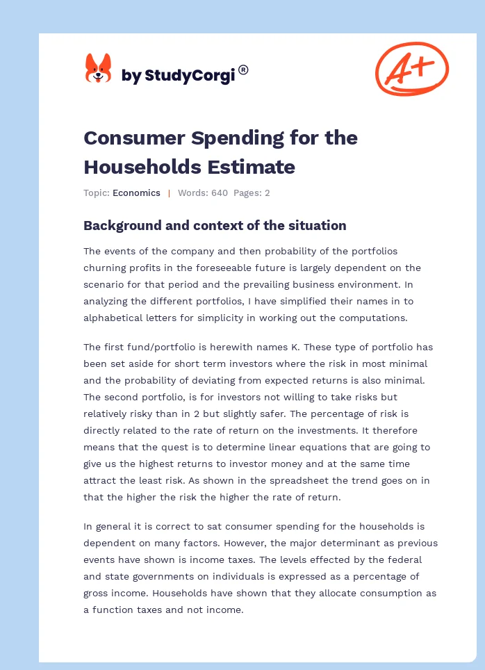 Consumer Spending for the Households Estimate. Page 1