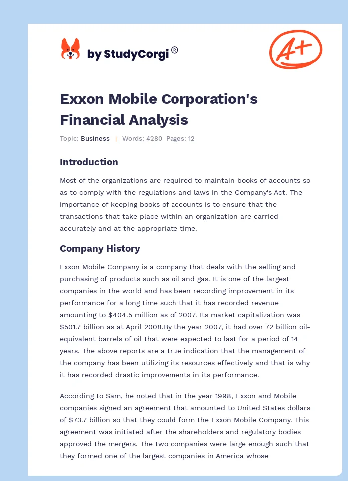 Exxon Mobile Corporation's Financial Analysis. Page 1
