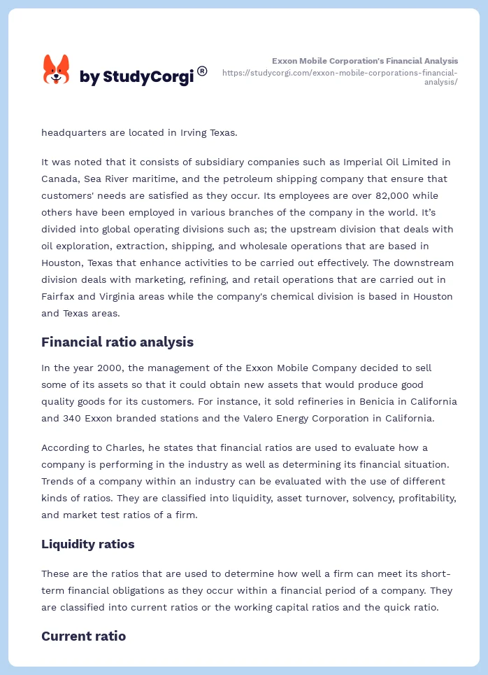 Exxon Mobile Corporation's Financial Analysis. Page 2