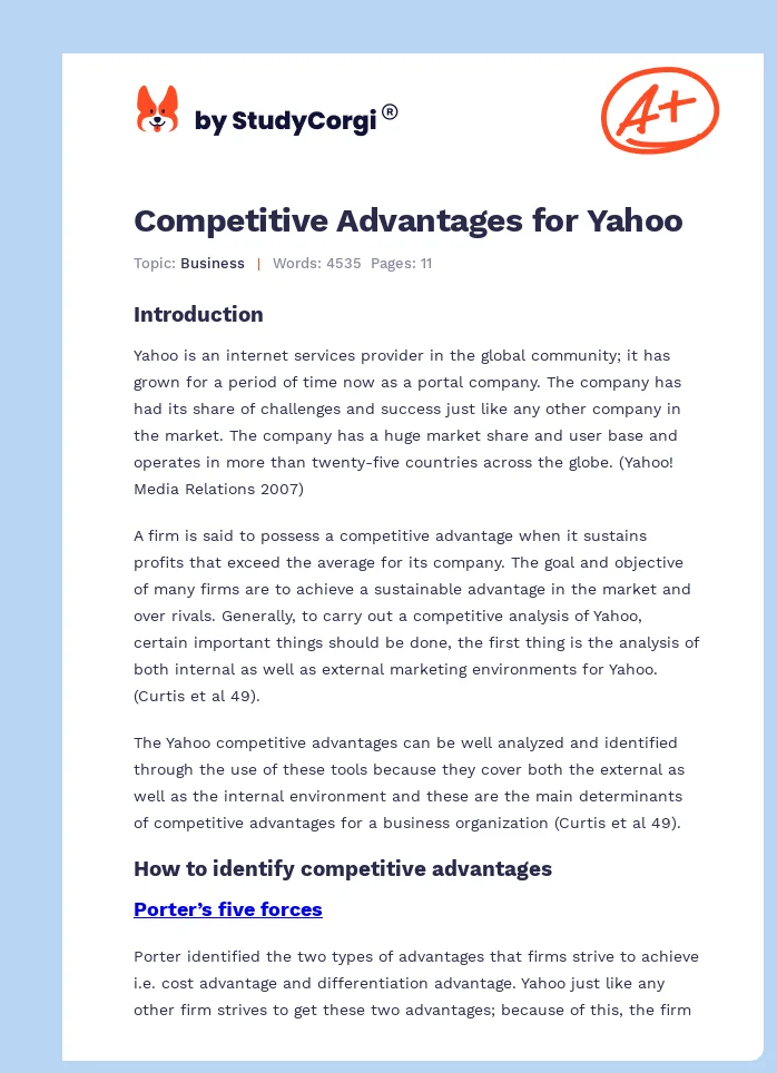 Competitive Advantages for Yahoo. Page 1