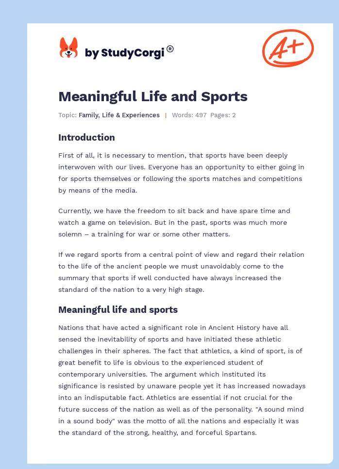 Meaningful Life and Sports. Page 1