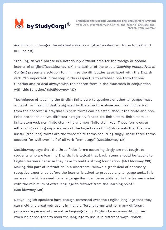 English as the Second Language: The English Verb System. Page 2