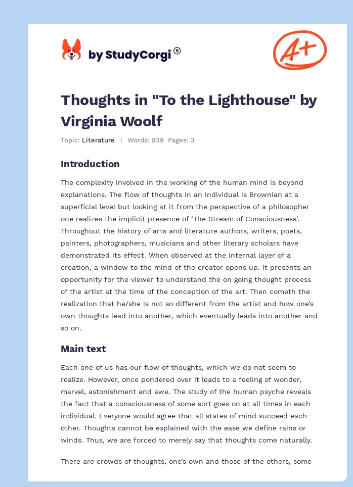 Thoughts in "To the Lighthouse" by Virginia Woolf. Page 1