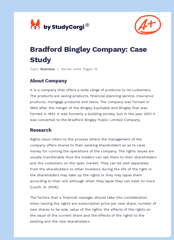 Bradford Bingley Company: Case Study. Page 1
