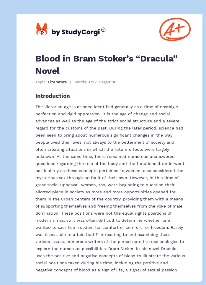 Blood in Bram Stoker’s “Dracula” Novel. Page 1