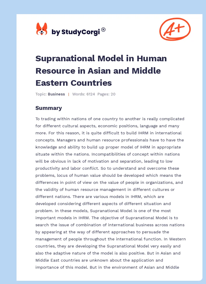 Supranational Model in Human Resource in Asian and Middle Eastern Countries. Page 1