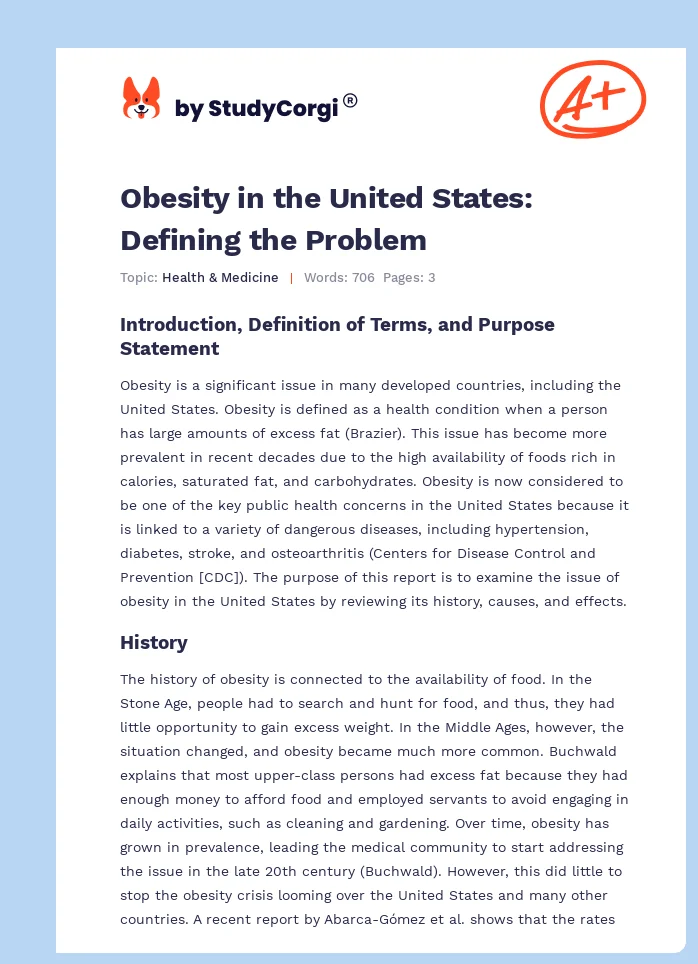 Obesity in the United States: Defining the Problem. Page 1