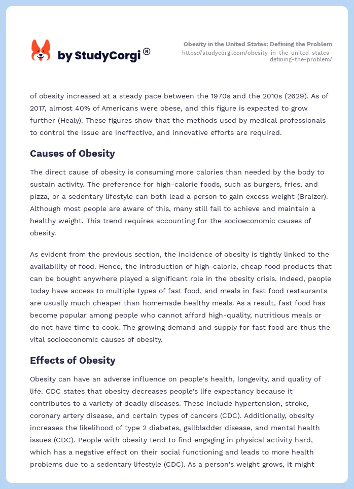 Obesity in the United States: Defining the Problem. Page 2