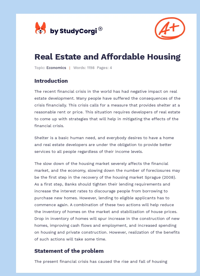 Real Estate and Affordable Housing. Page 1