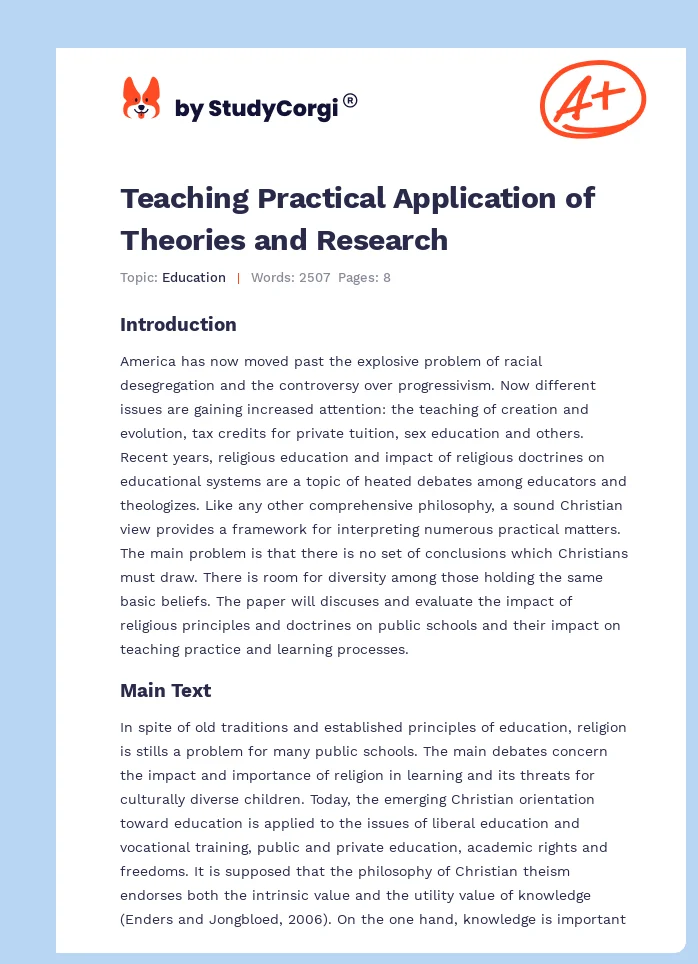 Teaching Practical Application of Theories and Research. Page 1