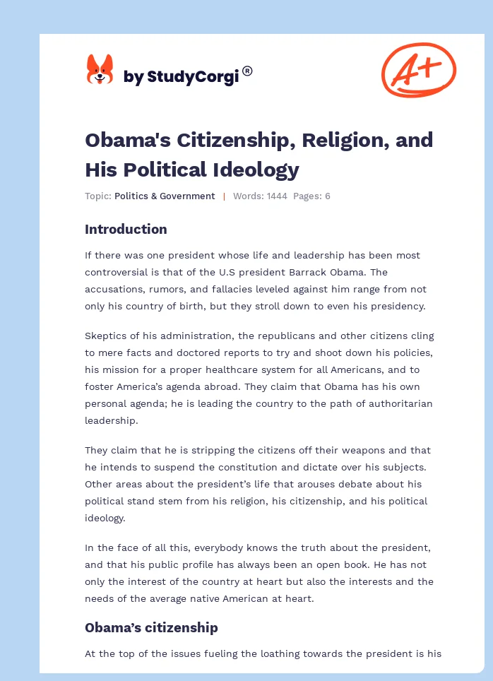Obama's Citizenship, Religion, and His Political Ideology. Page 1