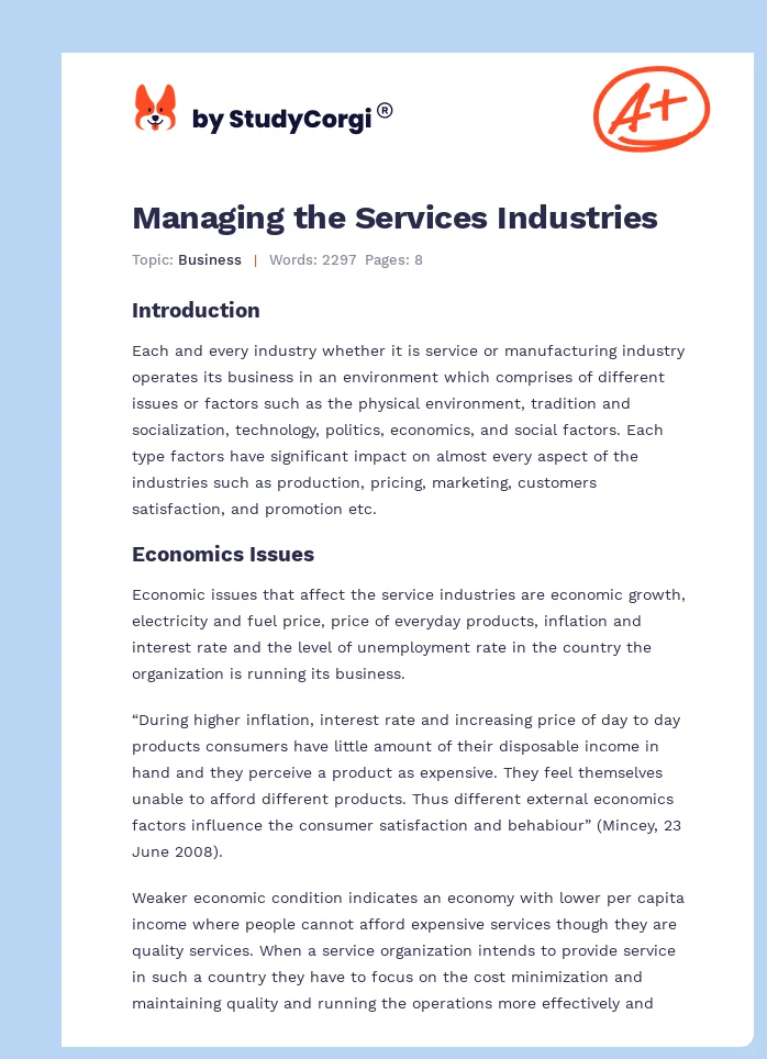 Managing the Services Industries. Page 1