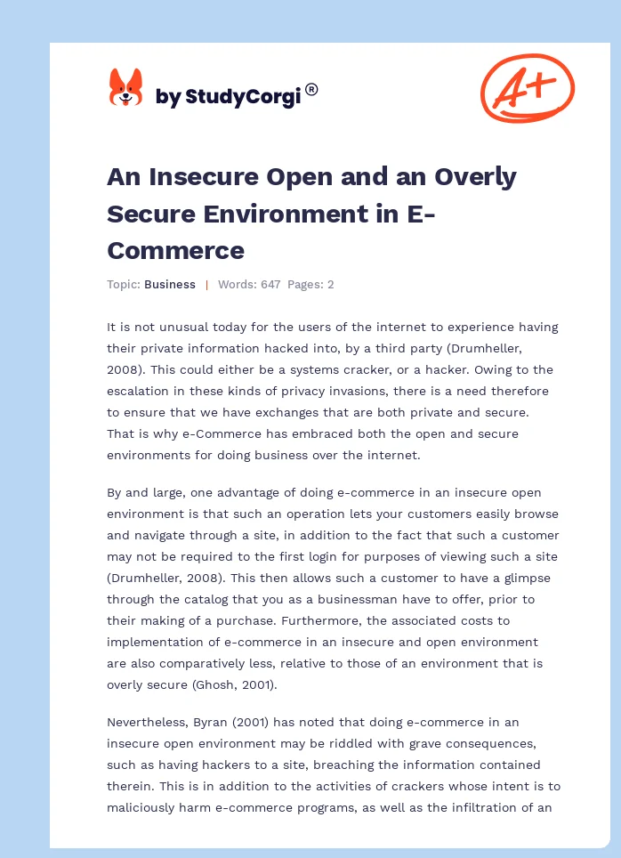 An Insecure Open and an Overly Secure Environment in E-Commerce. Page 1