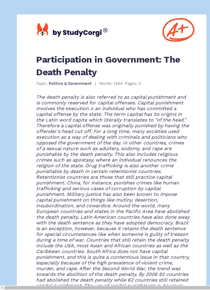 Participation in Government: The Death Penalty. Page 1