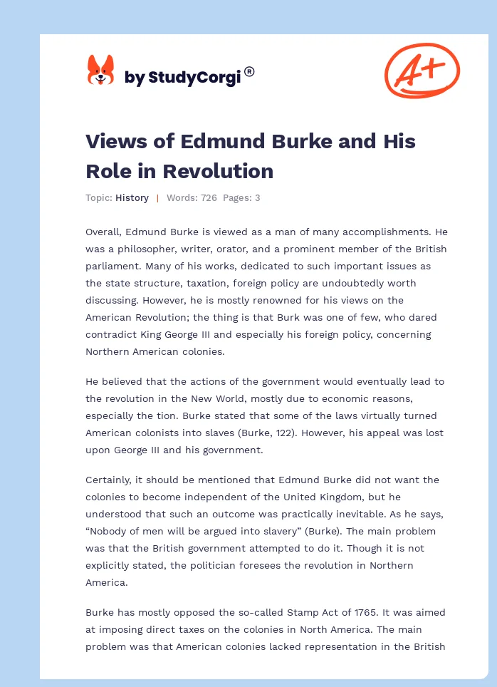 Views of Edmund Burke and His Role in Revolution. Page 1