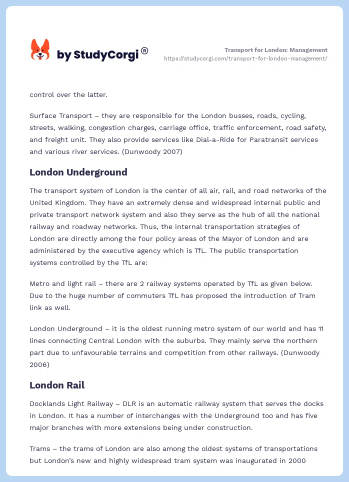 Transport for London: Management. Page 2