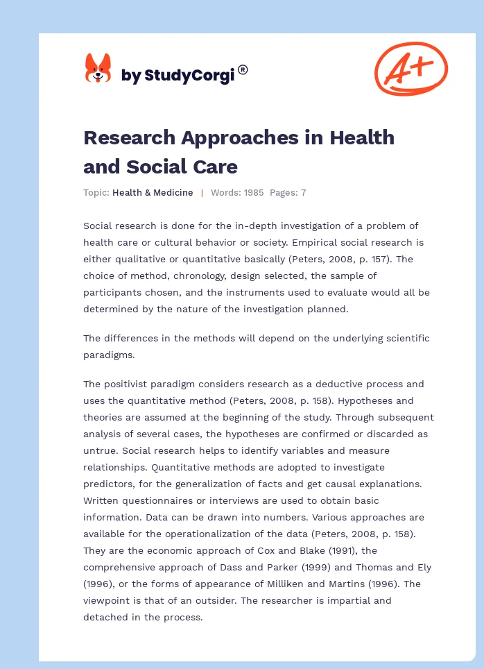 Research Approaches in Health and Social Care. Page 1