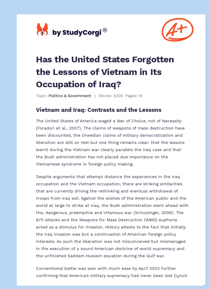 Has the United States Forgotten the Lessons of Vietnam in Its Occupation of Iraq?. Page 1