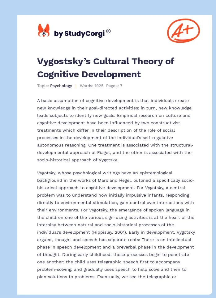 Vygostsky’s Cultural Theory of Cognitive Development. Page 1