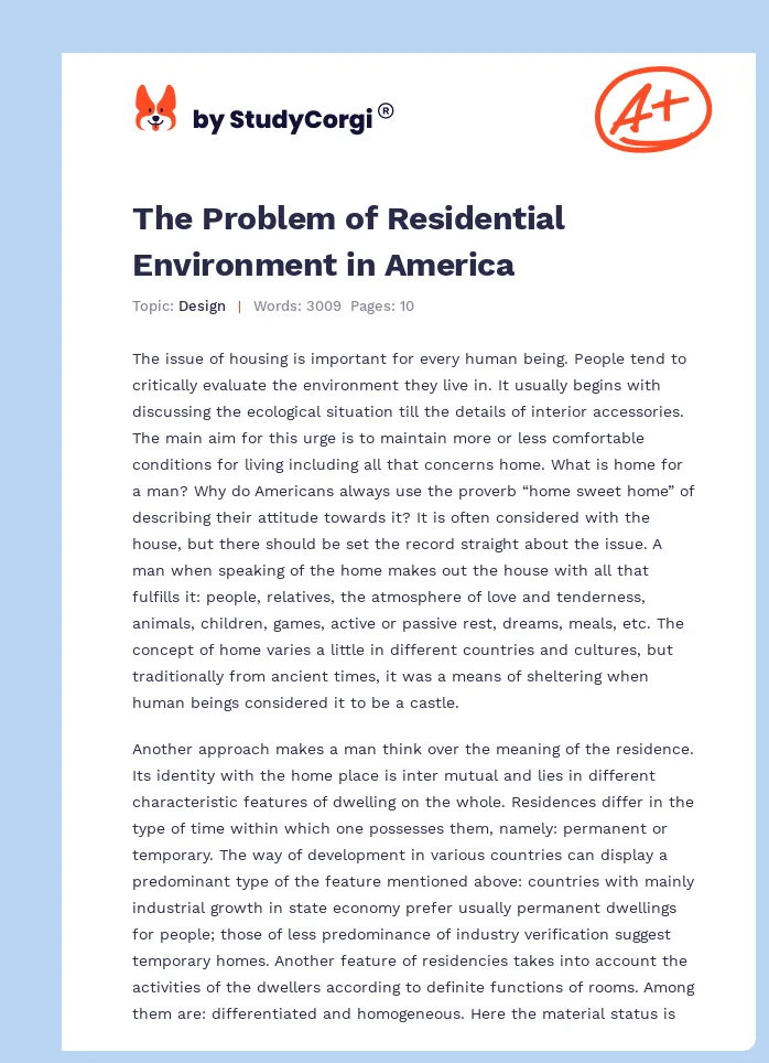 The Problem of Residential Environment in America. Page 1