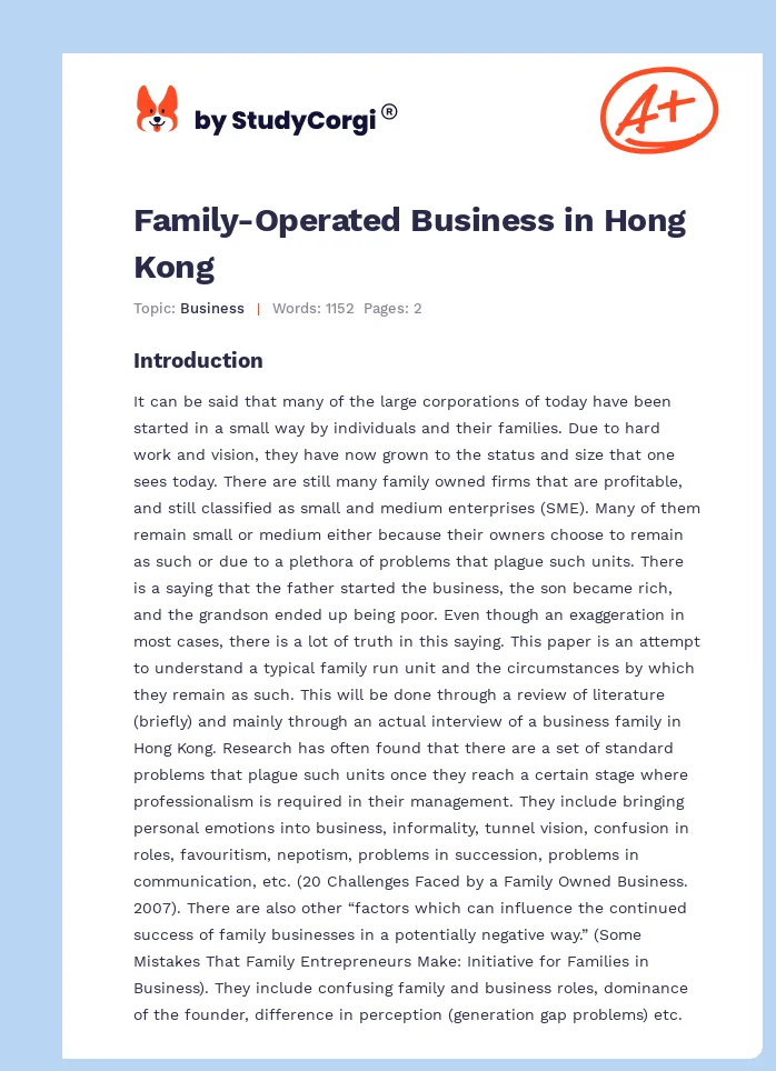 Family-Operated Business in Hong Kong. Page 1