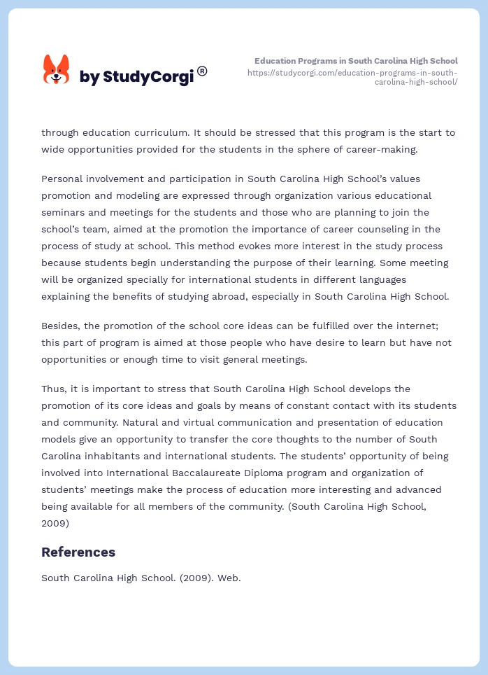 Education Programs in South Carolina High School. Page 2