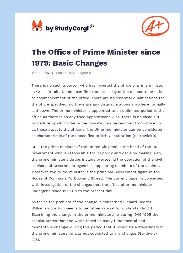 The Office of Prime Minister since 1979: Basic Changes. Page 1