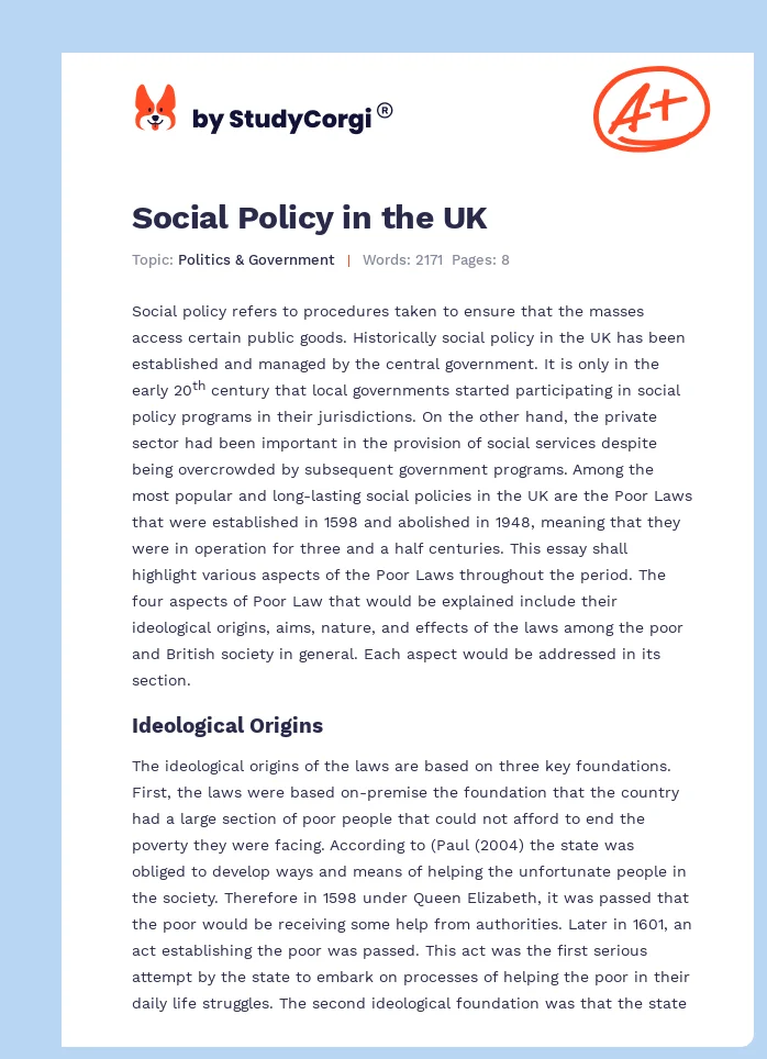 Social Policy in the UK. Page 1