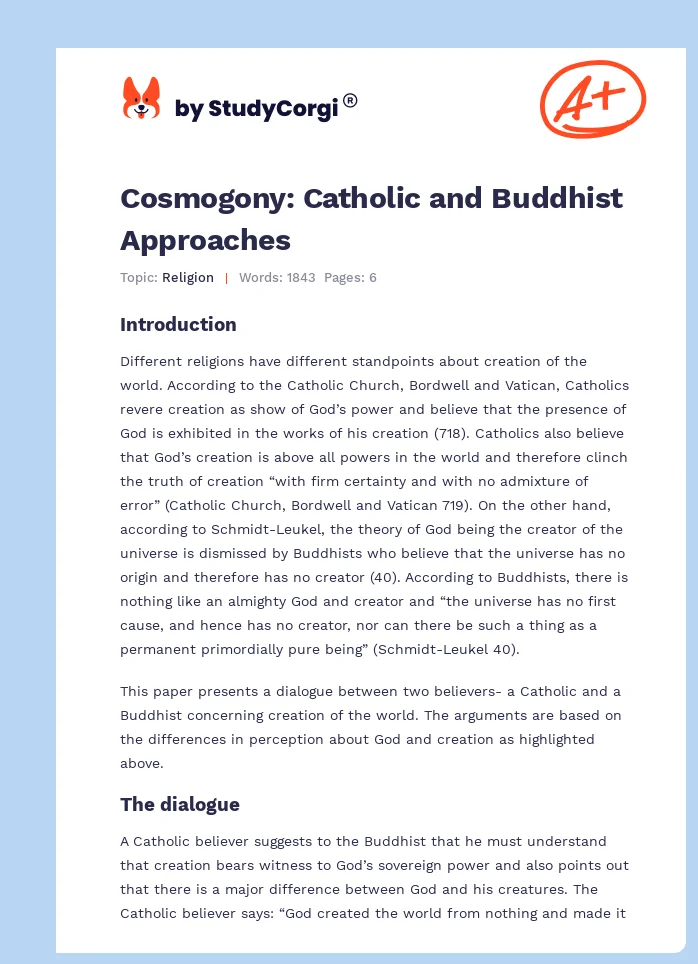 Cosmogony: Catholic and Buddhist Approaches. Page 1