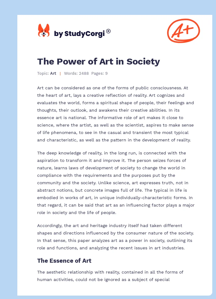 The Power of Art in Society. Page 1