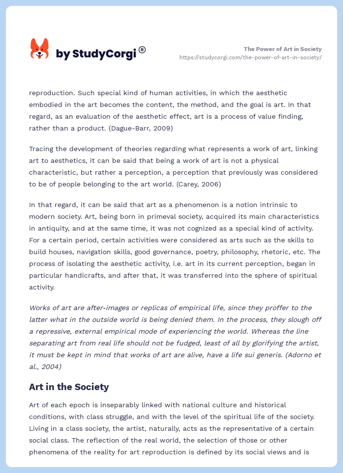 The Power of Art in Society. Page 2