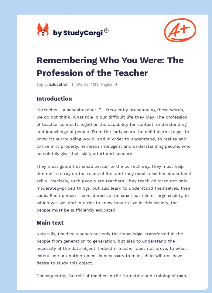 Remembering Who You Were: The Profession of the Teacher. Page 1