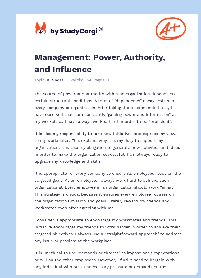 Management: Power, Authority, and Influence. Page 1