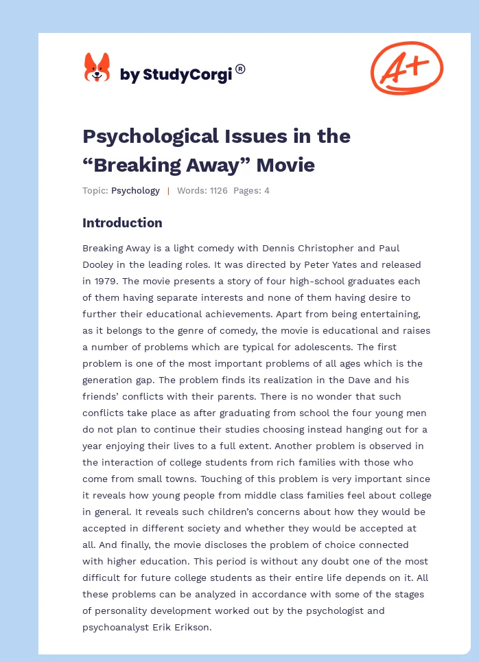 Psychological Issues in the “Breaking Away” Movie. Page 1