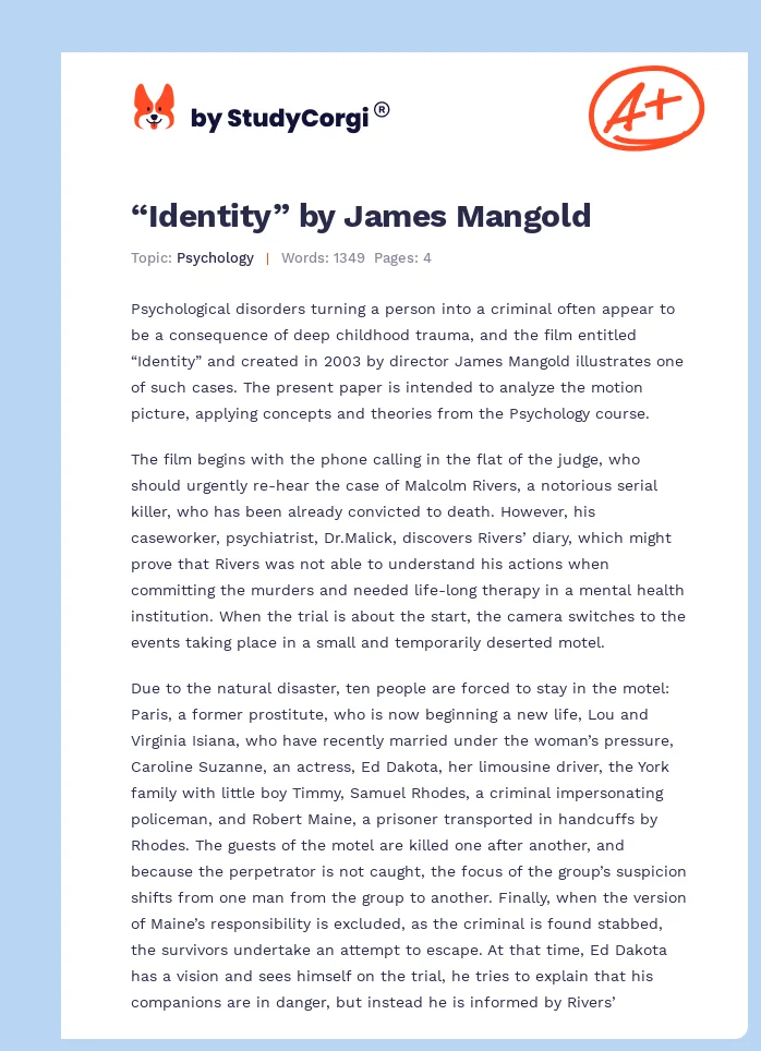 “Identity” by James Mangold. Page 1