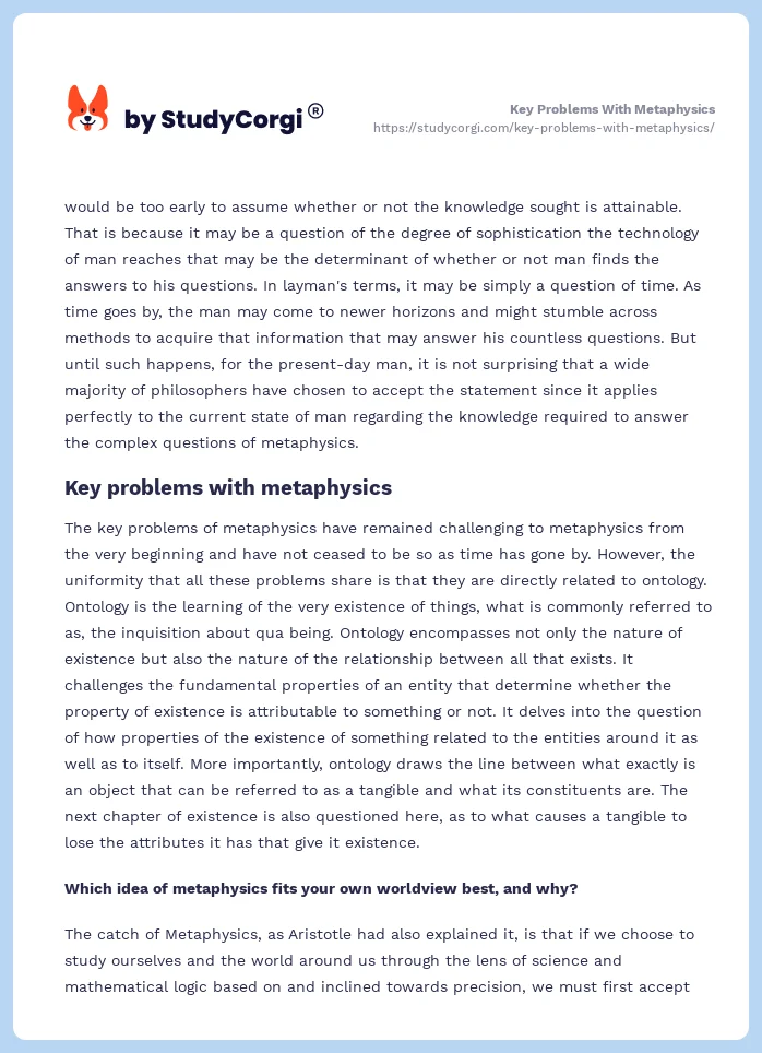 Key Problems With Metaphysics. Page 2