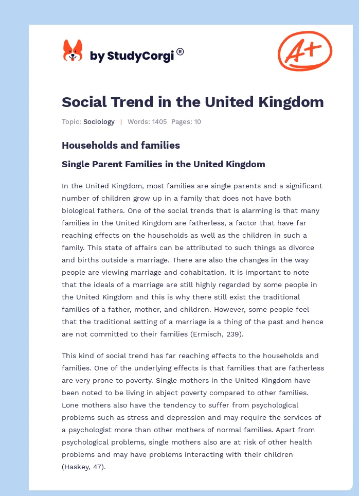 Social Trend in the United Kingdom. Page 1